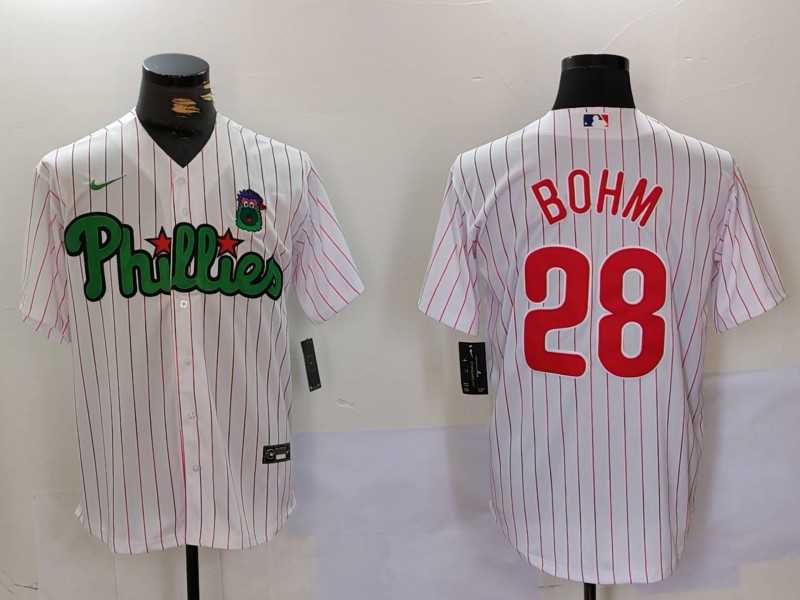 Mens Philadelphia Phillies #28 Alec Bohm White Green Cool Base Stitched Jersey->philadelphia phillies->MLB Jersey